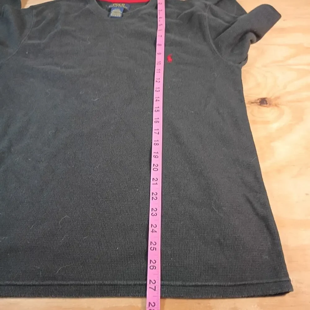 Polo Ralph Lauren Mens L Black Thermal Waffle Knit Long Sleeve Shirt Red Pony